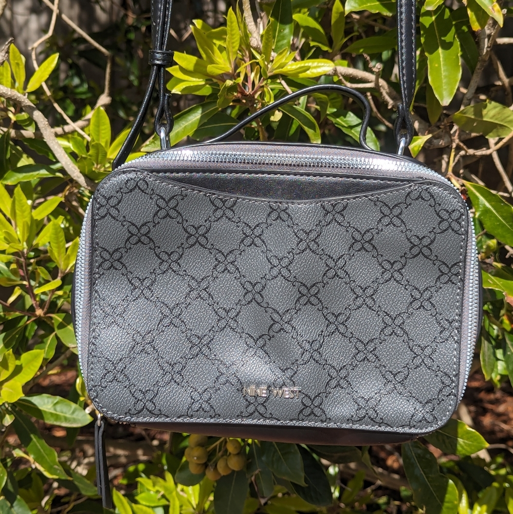 🩶 Nine West Faux Leather Black/Grey Crossover Shoulder Purse